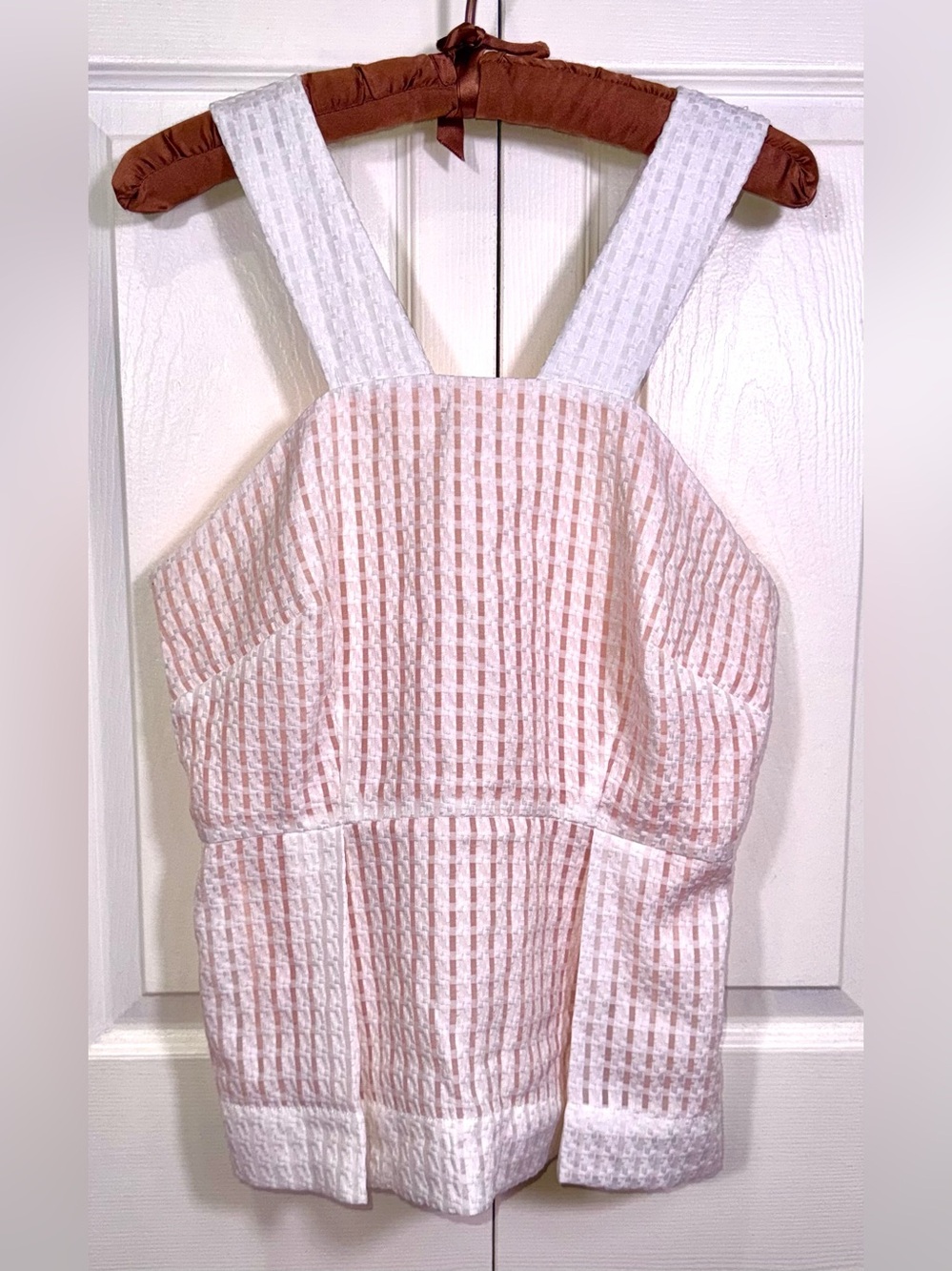 Anthropologie Maeve Women's White Plaid Lined Zip Basket Tank Top Blouse Size 10